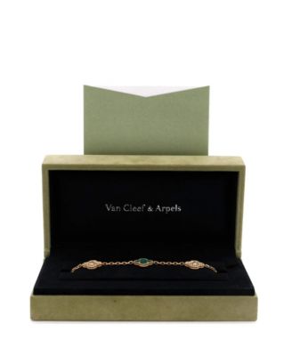 Vintage Alhambra 5 Motifs Bracelet 18K Gold and Malachite with Diamonds