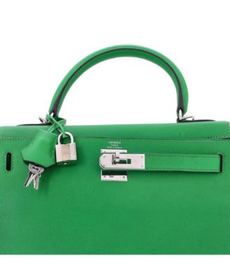 Kelly 28 Handbag Green Epsom with Palladium Hardware