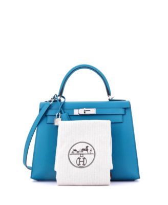 Kelly 28 Handbag Blue Epsom with Palladium Hardware