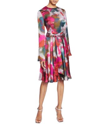 Roni Long Sleeve Knee Length Abstract Printed Flared Dress