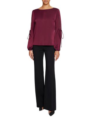 Livi Long Sleeve Top with Grommet Detail in Fluid Crepe