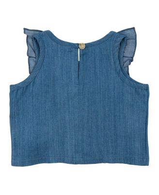 Girls' Lola Strawberry Applique with Millie Ruffle Lyocell Denim Blouse - Baby, Little Kid