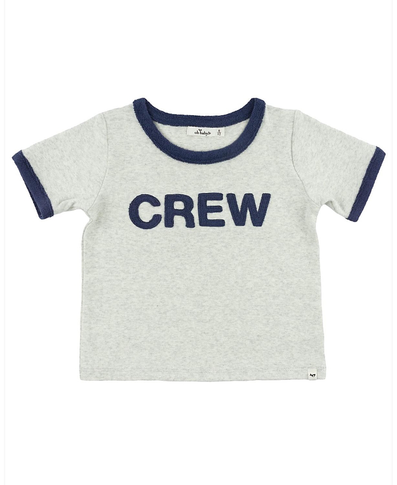 Oh Baby ! Unisex Billie Slub Crew Applique Ringer Tee - Baby In Gray