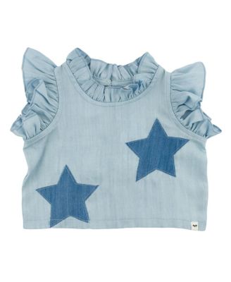  Girls' Lola Stars Applique with Ruffle Lyocell Denim Blouse - Baby, Little Kid