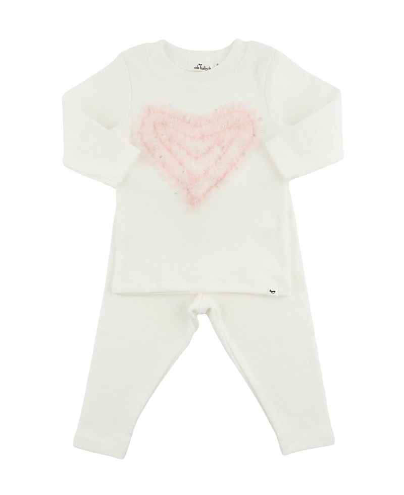Oh Baby ! Girls' Ruffle Heart Fleck Tulle Applique 2-piece Set - Baby In White