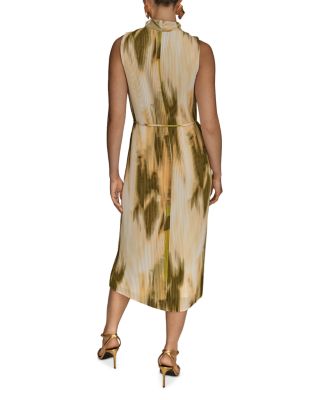 Sleeveless Mock Neck Pleated Midi Dress