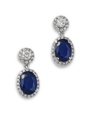 Sapphire & Diamond Drop Earrings in 14K White Gold