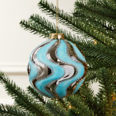 Glass Silver Blue Curved Ornament - Exclusive