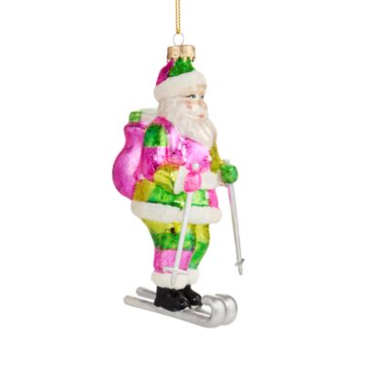Glass Skiing Santa Ornament - Exclusive