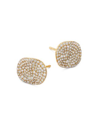 Pav&eacute; Diamond Disc Stud Earrings in 14K Yellow Gold, 1.0 tcw
