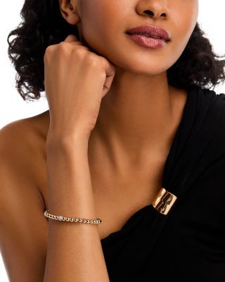 Diamond Pav&eacute; Polished Bead Stretch Bracelet in 14K Yellow Gold, 0.30 tcw