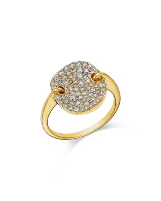 Diamond Pav&eacute; Oval Disc Ring in 14K Yellow Gold, 1.0 tcw