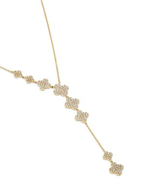 Pave Diamond Clover Y Necklace in 14K Yellow Gold, 0.85 tcw