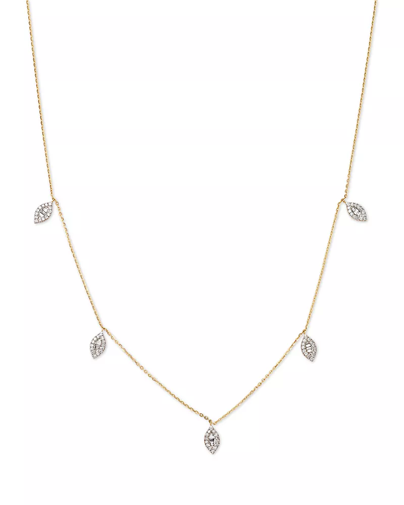 Bloomingdale's Fine Jewelry Diamond Baguette & Round Cluster Droplet Collar Necklace in 14K Yellow Gold, 0.40 tcw