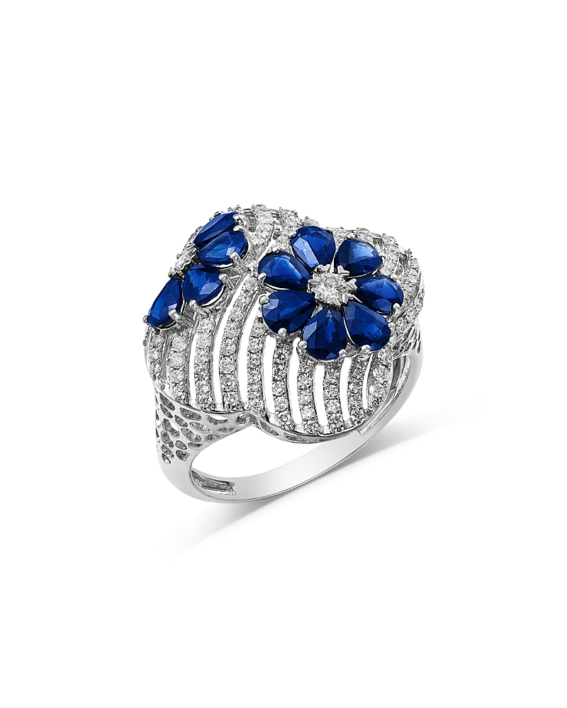 Bloomingdale's Fine Collection Sapphire & Diamond Clover Ring In 14k White Gold In Gold