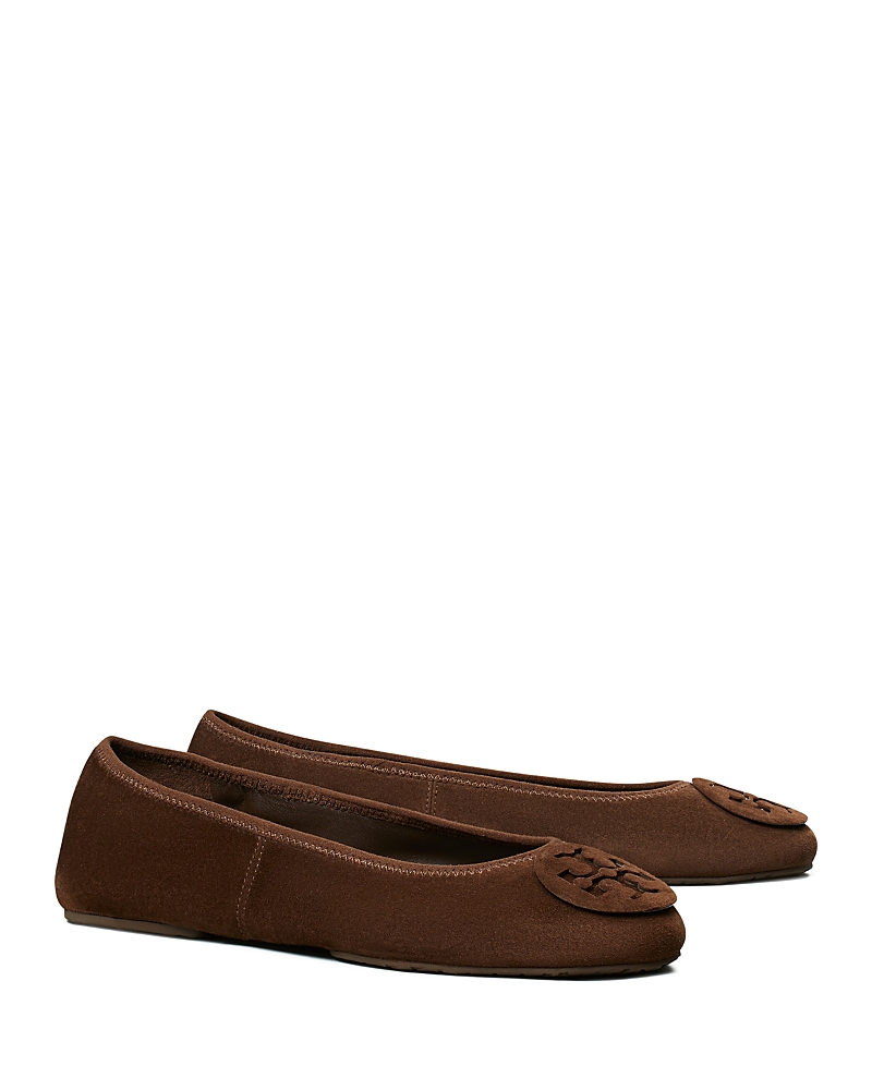 Tory Burch Suede Ballet Flats With Logo Embellishment In Brown