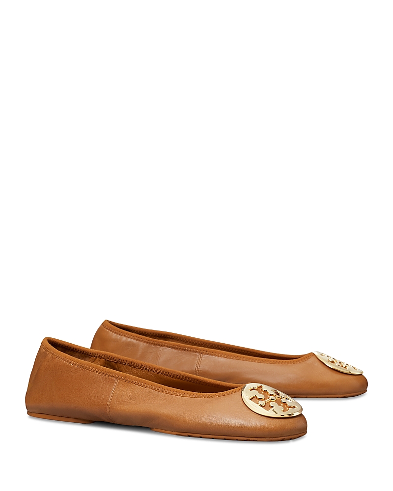 Tory Burch Minnie Travel Ballet With Metal Logo In Brown