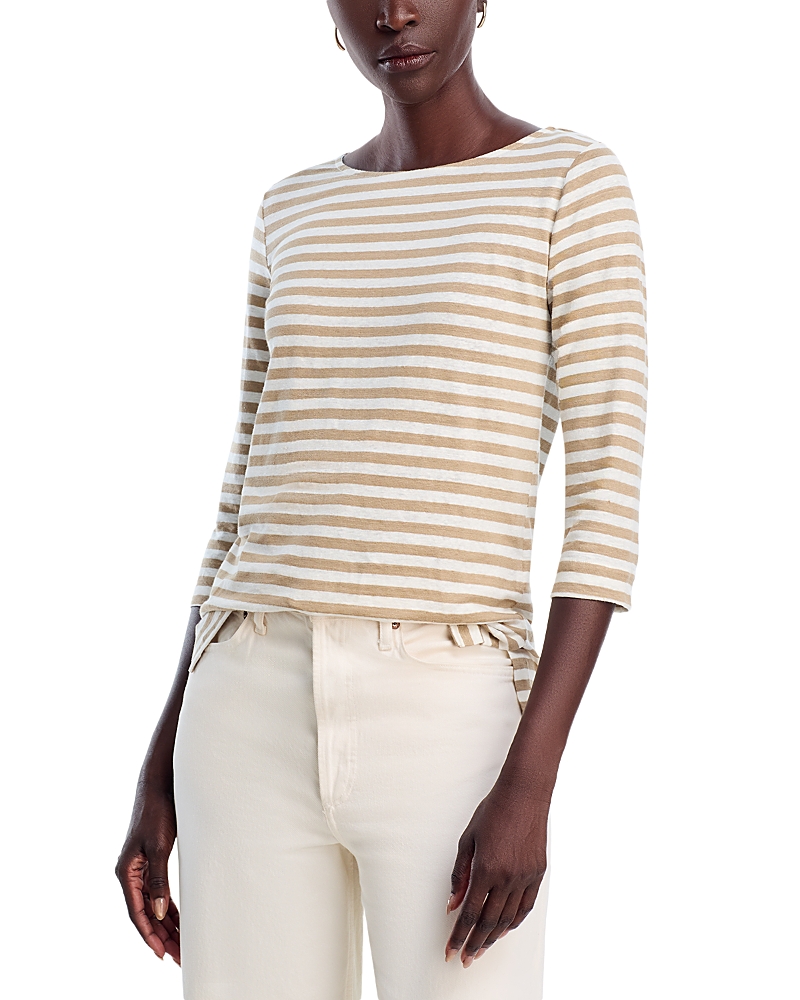 Majestic Filatures Striped Three Quarter Sleeve Tee