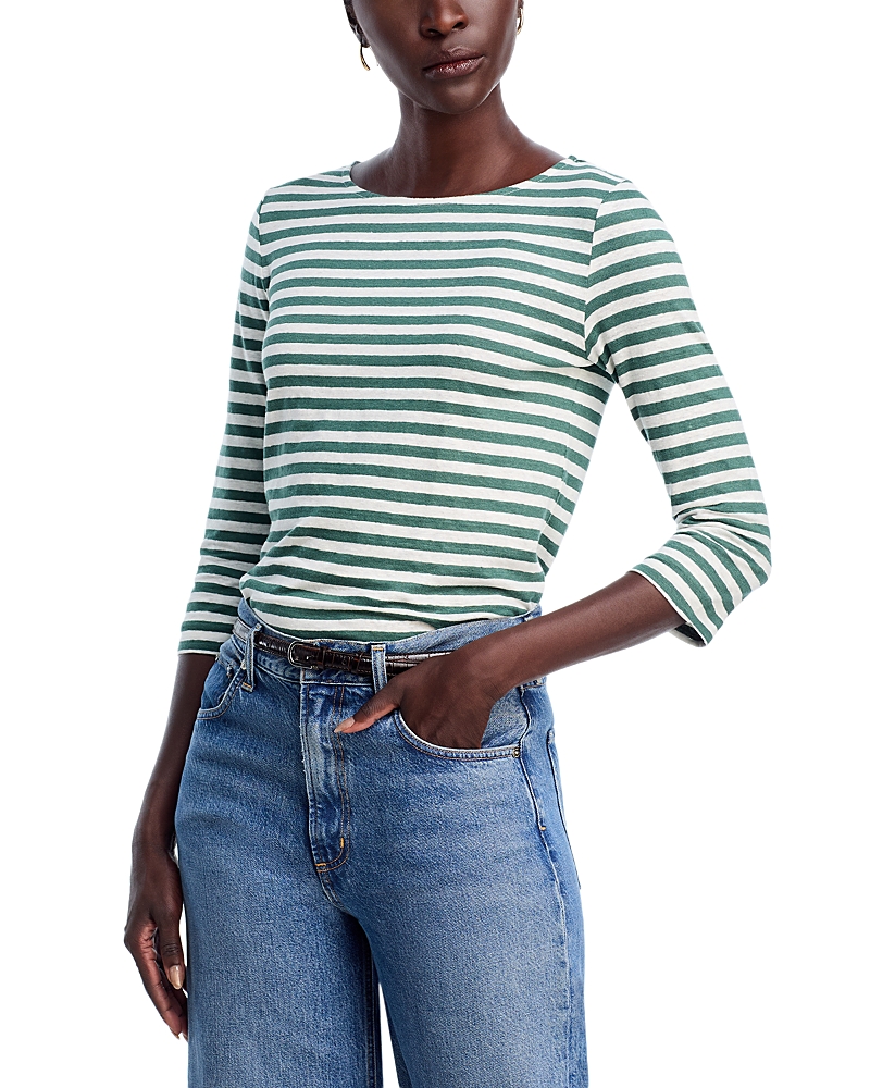 Majestic Filatures Striped Three Quarter Sleeve Tee