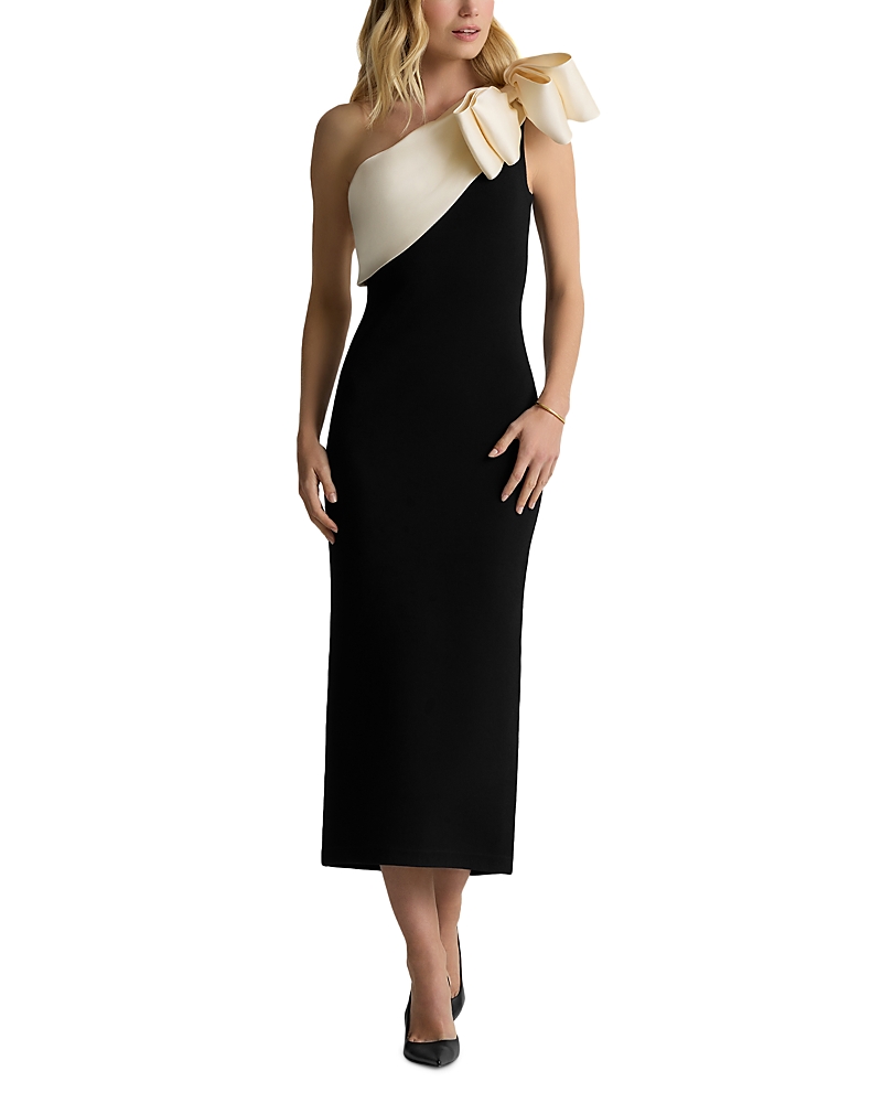 St John Evening Knit Mixed Media Dress In Black