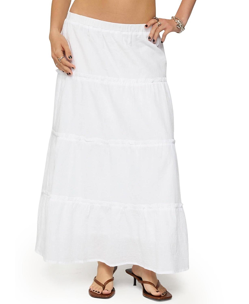 Edikted Petite Charlotte Tiered Maxi Skirt In White