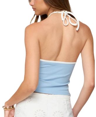 Contrast Ribbed V Neck Halter Top