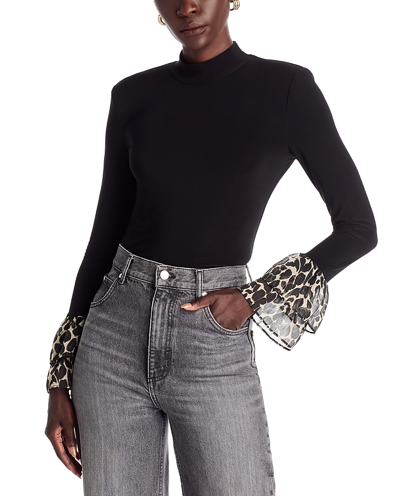 Ramy Brook Vickiana Mock Neck Bell Sleeve Top In Black