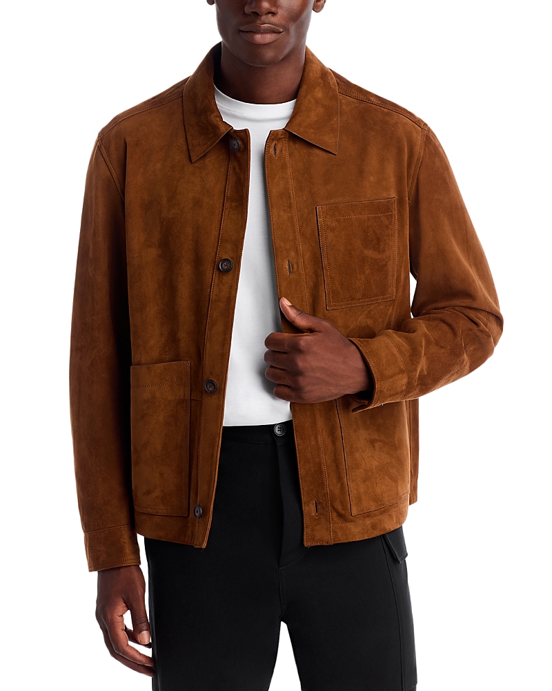 Hugo Boss Leather Overshirt With Collared Design And Pockets In Brown