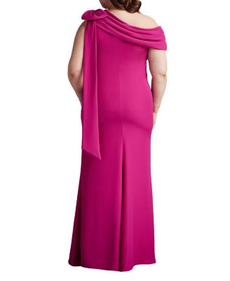 Plus Cassia Bow-Shoulder Crepe Gown