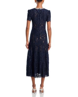 Navy Lace Embellished Midi Dress