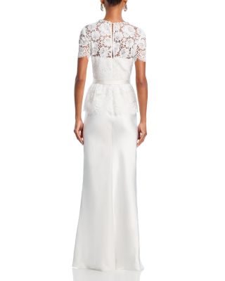 White Lace Satin Maxi Dress