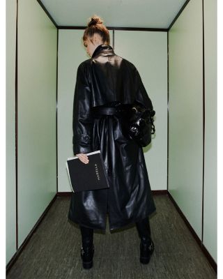 Firstclass Black Leather Trench Coat