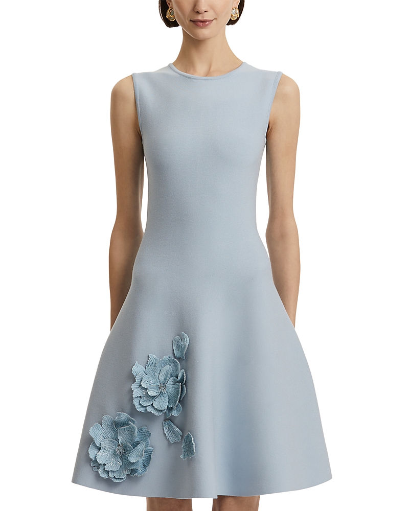 Oscar De La Renta Appliqued-floral Mini Dress In Blue