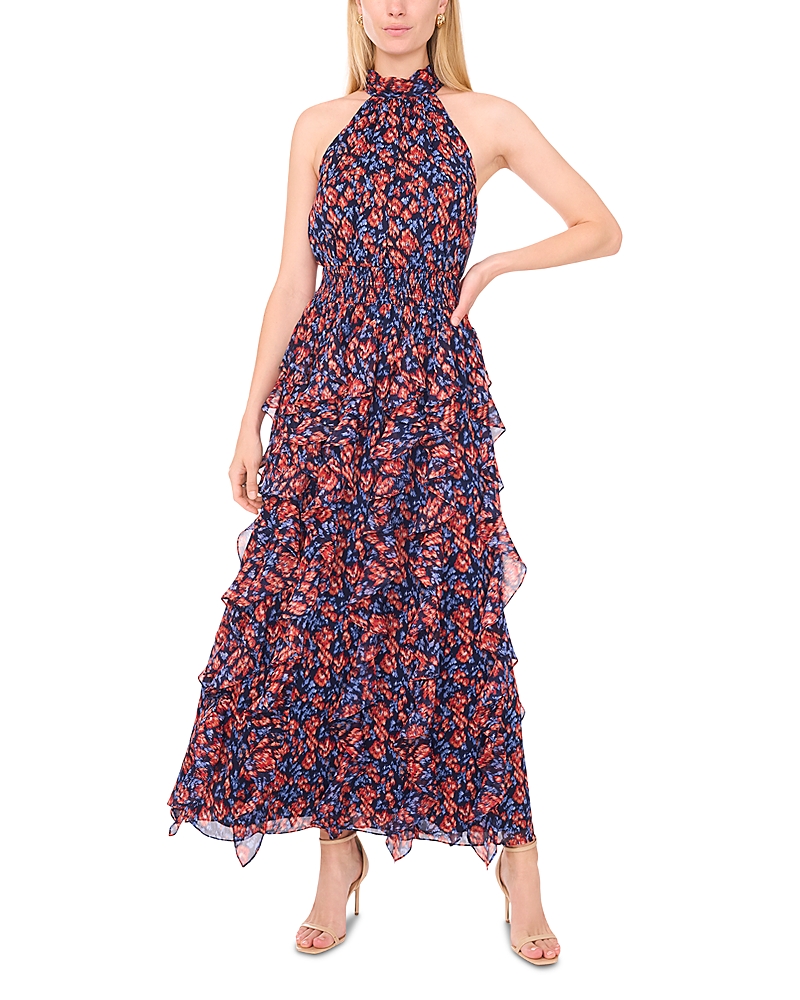1.state Floral Cascading Flounce Maxi Dress In Blue