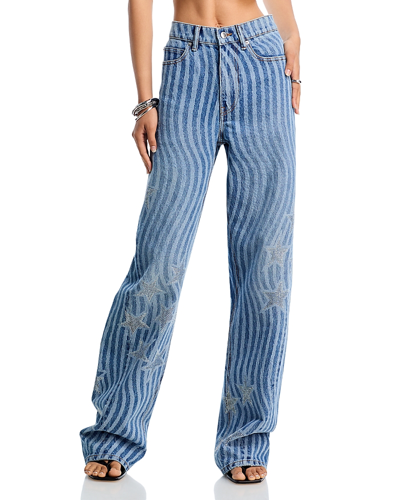 Alexander Wang T Alexanderwang. T Float Stars And Stripes High Rise Loose Fit Jeans In Vintage Me In Blue