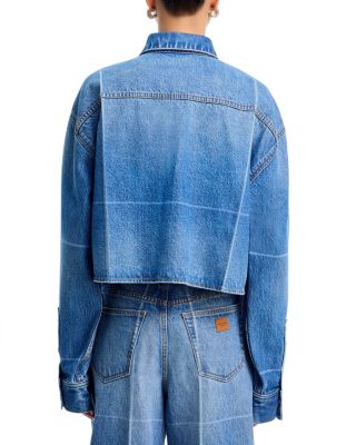 Cropped Denim Button Down Jacket & Faded Straight Leg Jeans