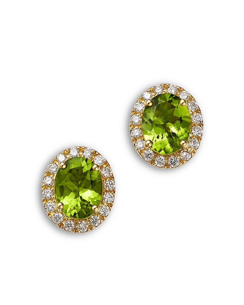 Bloomingdale's Fine Collection Peridot & Diamond Halo Stud Earrings in 14K Yellow Gold