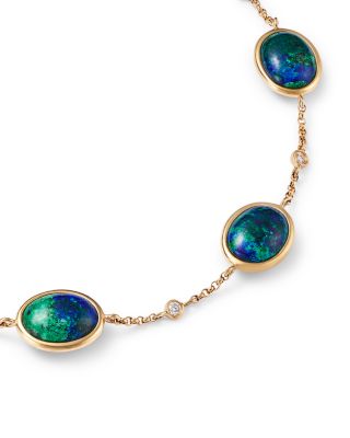 Azurite & Diamond Bezel Chain Bracelet in 14K Yellow Gold