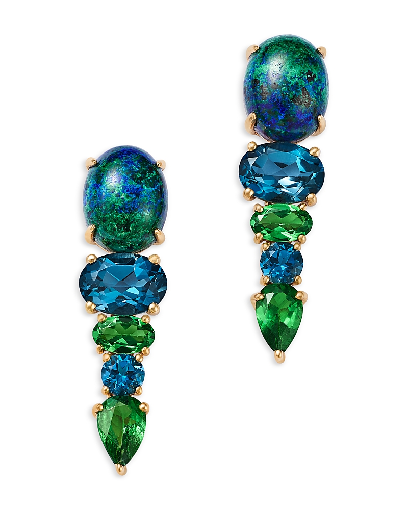 Bloomingdale's Fine Collection London Blue Topaz, Tsavorite & Azurite Multi-gemstone Drop Earrings In 14k Yellow Gold