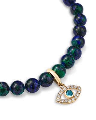 Azurate, Blue Topaz & Diamond Evil Eye Beaded Bracelet in 14K Yellow Gold