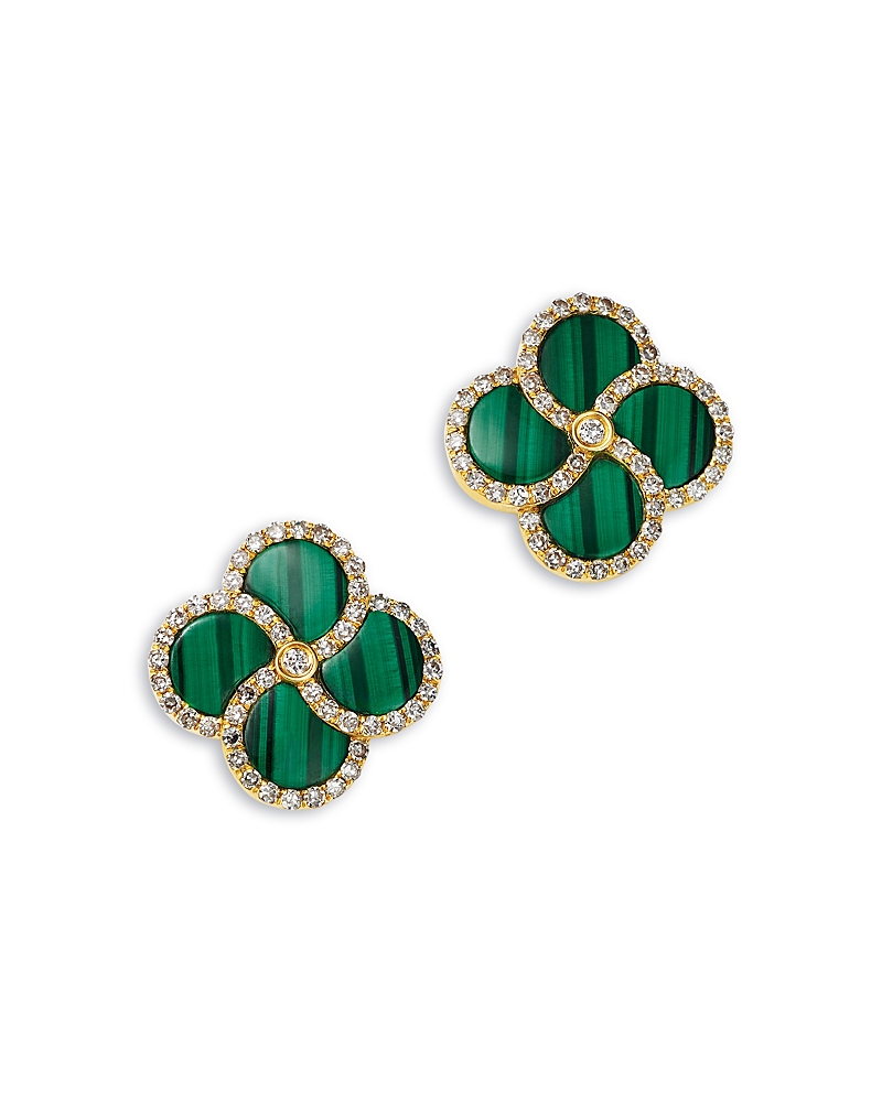 Bloomingdale's Fine Collection Malachite & Diamond Clover Stud Earrings in 14K Yellow Gold