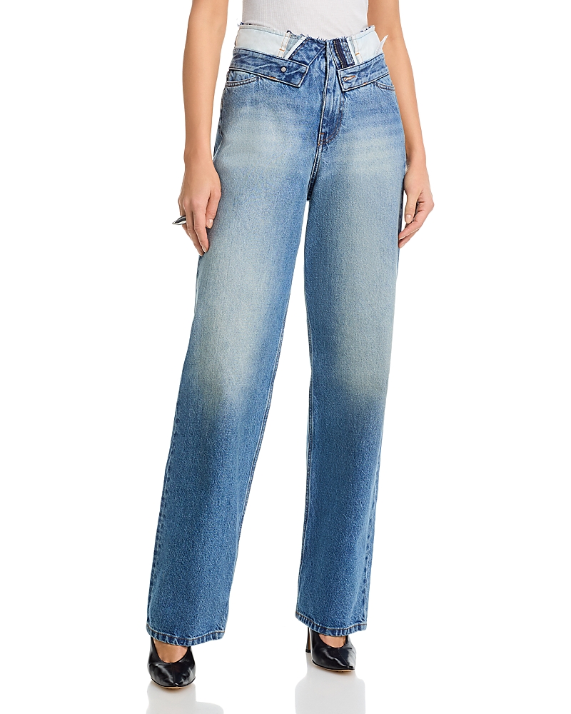 MM6 Maison Margiela High Rise Straight Leg Jeans in Light Blue