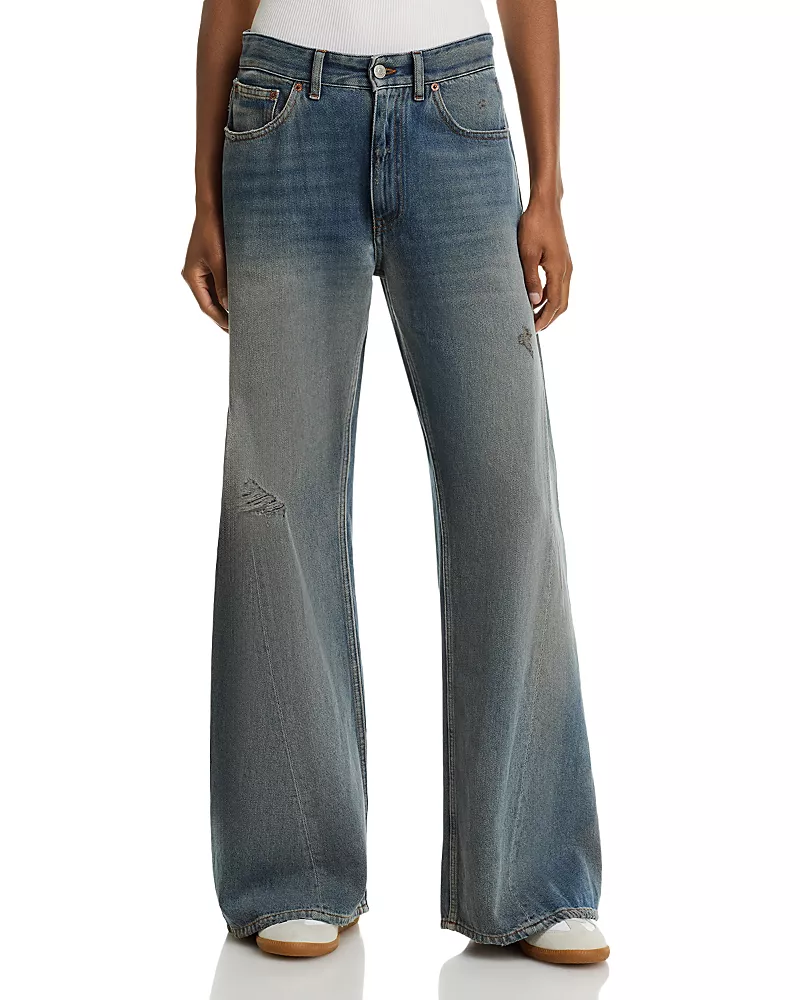 MM6 Maison Margiela Low Rise Wide Jeans in Grey Blue