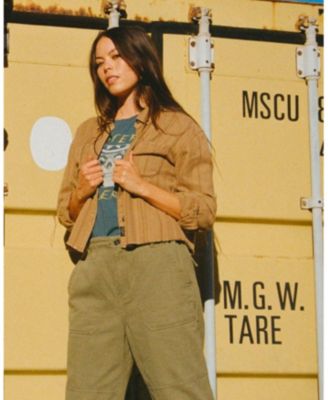 Women's Tonal Stripe Flannel Crop Shirt