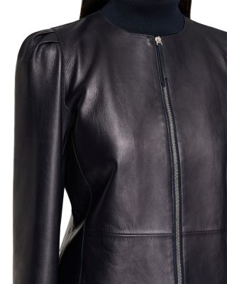Puff Sleeve Slim Leather Jacket