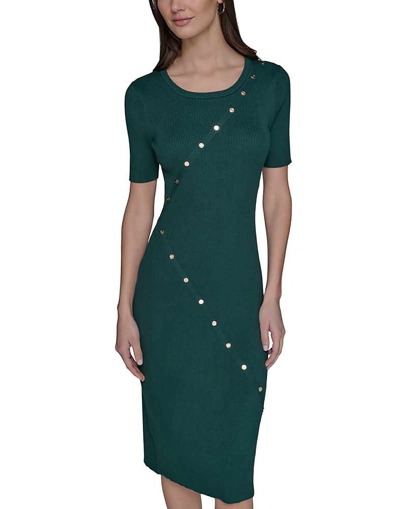 Karl Lagerfeld Button Trim Sweater Dress In Green