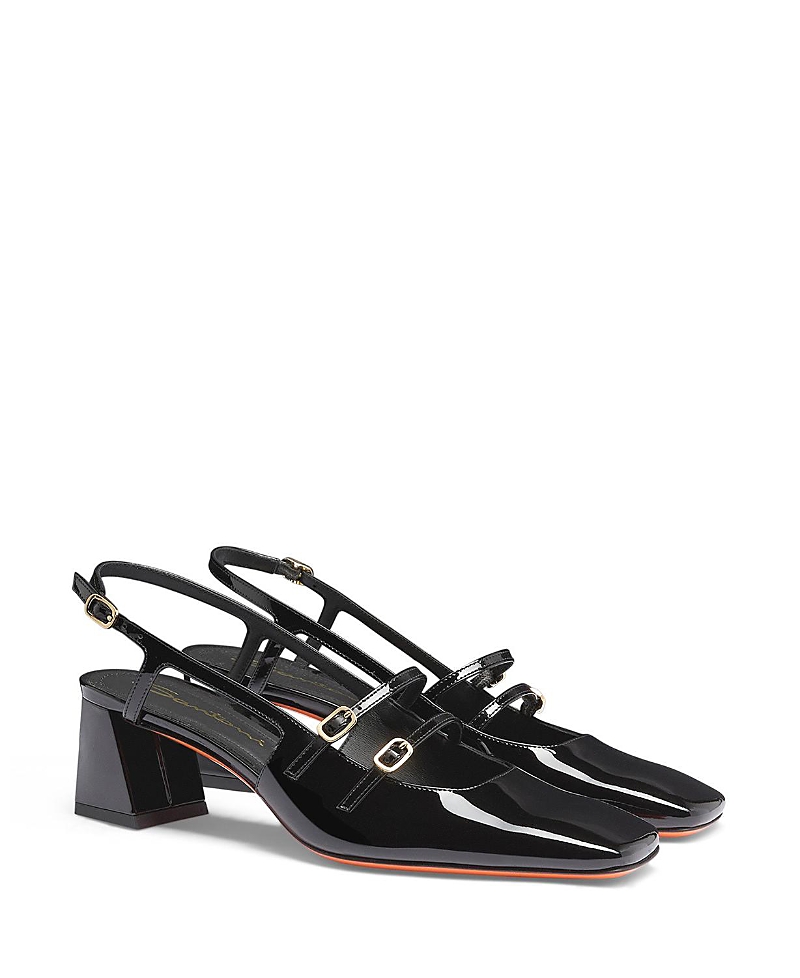 Santoni Women's Patent Leather Mid-Heel Slingback