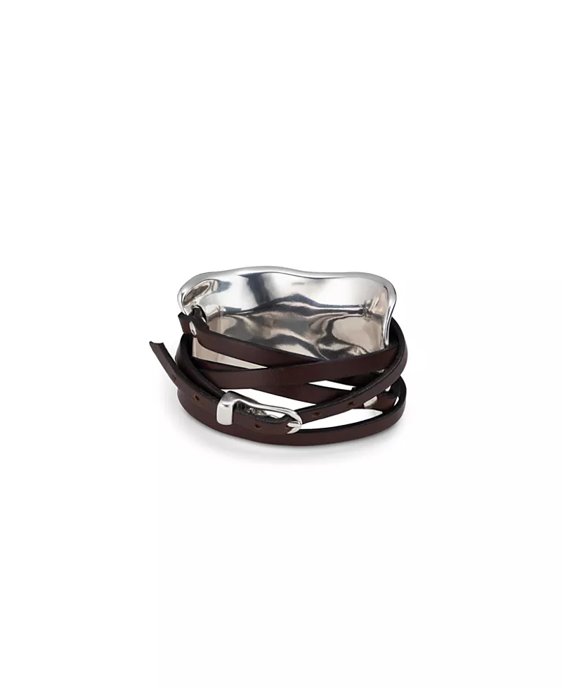 Unode50 Sterling Silver-Plated Bracelet with Leather Straps