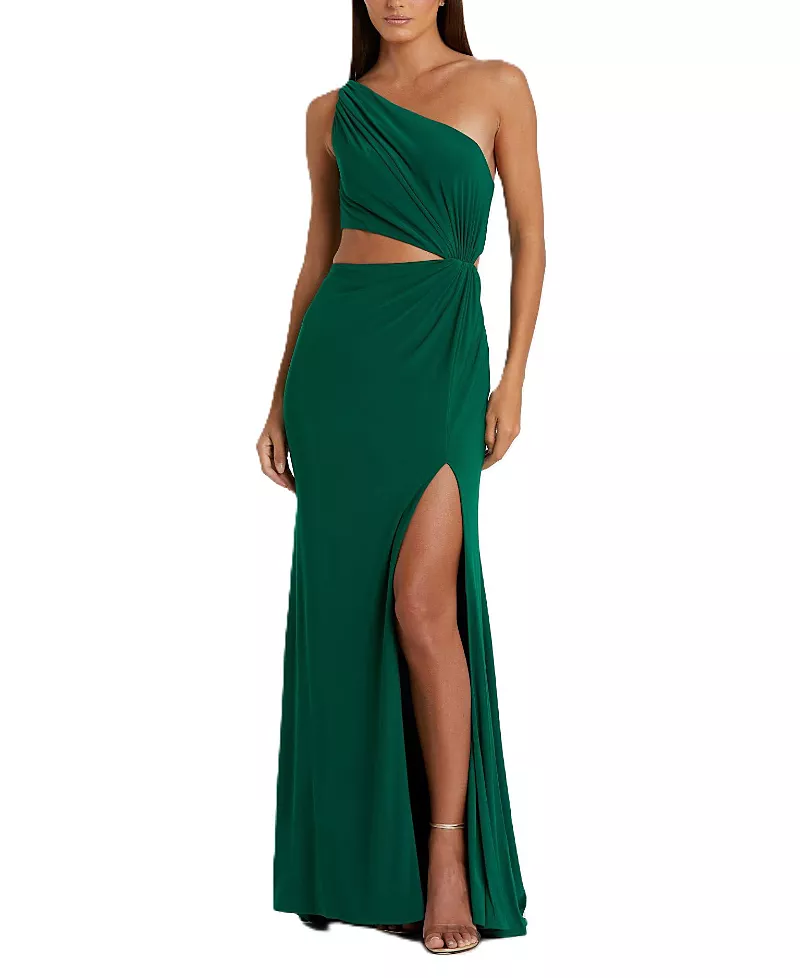 Mac Duggal One Shoulder Ruched Cut Out Jersey Gown