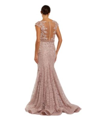 High Neck Shoulder Flower Detail Mermaid Gown